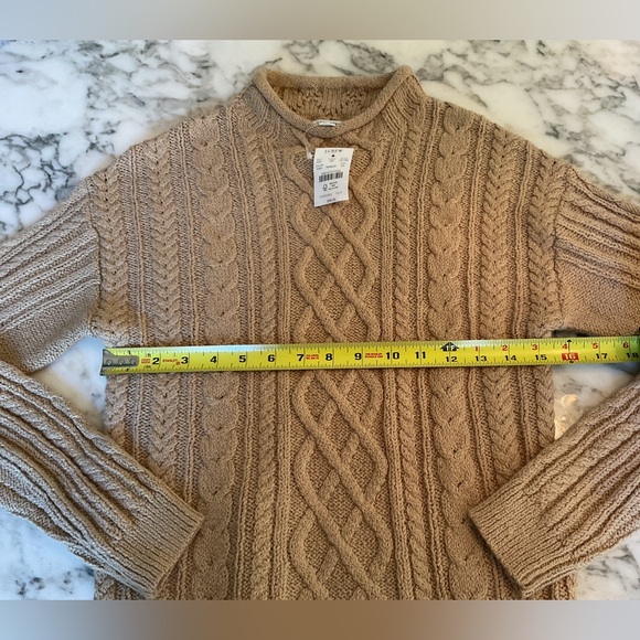 NWT J. Crew roll neck Cable Knit cotton blend soft fisherman Sweater camel Sz XS - Picture 5 of 8